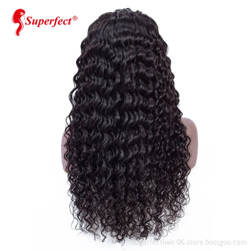 180% Density For Black Women  100% Brazilian Virgin Human Hair Deep Wave Lace Front Wig